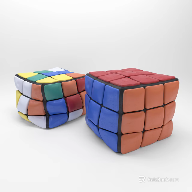 Colorful Cube Shaped Sofa Stool With Modern Design For Living Room Use 3d model 
