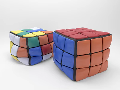 Colorful Cube Shaped Sofa Stool With Modern Design For Living Room Use 3d model