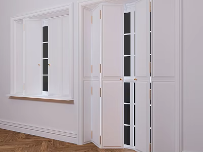 White Casement Windows With Glass Panes In Classic Interior Wooden Flooring 3d model
