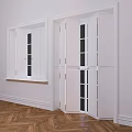 White Casement Windows With Glass Panes In Classic Interior Wooden Flooring