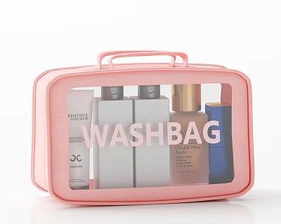 Pink Transparent Window Washbag With Toiletry Bottles Portable Travel Organizer 3d model