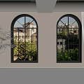 Bright Indoor Space With Arched Windows Green Plants Sunlight And Curtains