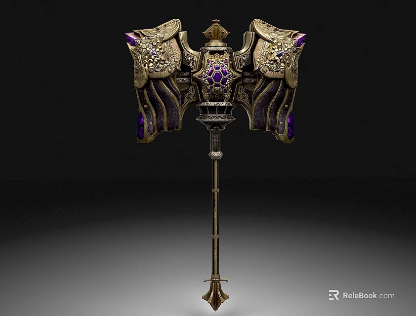 Intricate Ornate Fantasy Warhammer Featuring Golden Winged Design And Purple Gemstones 3d model 