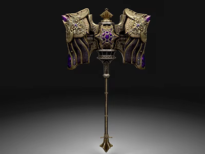 Intricate Ornate Fantasy Warhammer Featuring Golden Winged Design And Purple Gemstones 3d model