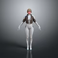 3D Rendered Game Movie Character With Short Hair White Bodysuit And Brown Jacket