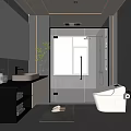 Modern Bathroom Interior Design With Glass Shower Enclosure White Toilet And Black Vanity