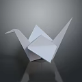 Simple White Paper Origami Crane Display On Dark Background With Reflection 3d model