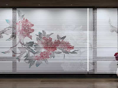 Elegant Red Green Floral Pattern Blinds For Modern Living Room Interior 3d model