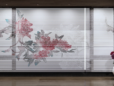 New Chinese-style venetian blinds roller blinds bamboo blinds printed curtains peony flower folding curtains peony potted plants model