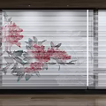 Elegant Red Green Floral Pattern Blinds For Modern Living Room Interior 3d model