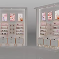 Modern Cosmetic Display Shelves with White Frame Gold Accents Display Panels and Storage Drawers