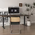Modern medieval desk and chair computer desk lamp sound 3d model