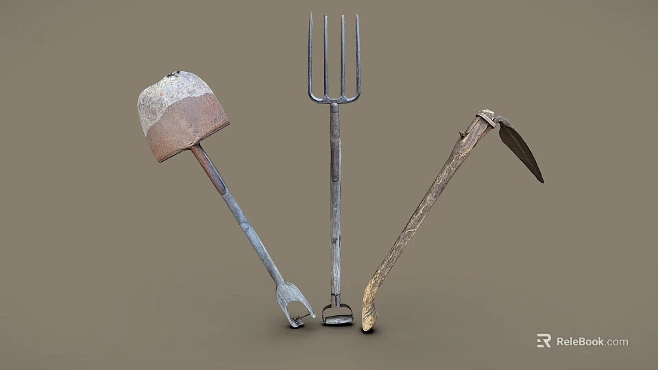 Essential Agricultural Equipment Including Shovel Pitchfork And Sickle For Farming Tasks 3d model 