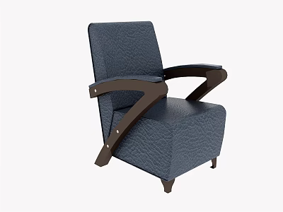 Navy Blue Single Sofa With Upholstered Fabric And Wooden Curved Arms 3d model