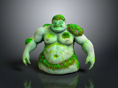 Game and Movie Character With Green Moss Covered Large Muscular Body And Angry Expression 3d model