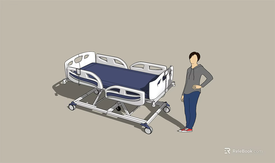 Modern Adjustable Medical Bed With Wheels For Hospital Patient Care 3d model 