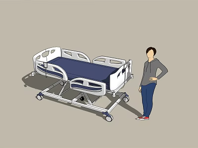 Modern Adjustable Medical Bed With Wheels For Hospital Patient Care 3d model