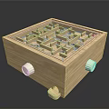 Wooden Tabletop Maze Toy With Control Knobs And Steel Ball Path Design