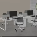 Modern Office Desk Interior With Computer Monitors Ergonomic Chairs Dividers And Potted Plant