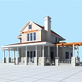 Traditional Detached Villa With Red Roof White Walls Front Porch And Orange Pergola
