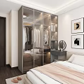 Modern Wardrobe Interior Design In Bedroom With Glass Doors Clothes Hanging And Mirror