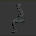 Seated Construction Worker 3D Model Wearing Safety Helmet And Work Uniform On Gray Background