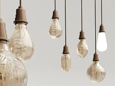 Modern Pendant Lights With Various Glass Bulb Designs Hanging In Interior Space 3d model