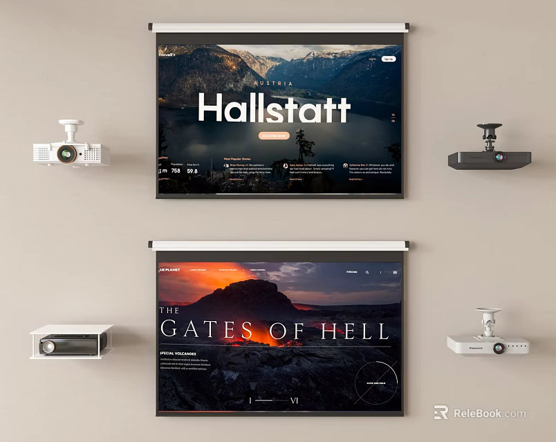 Projection Monitoring Setup With Wall Mounted Projectors Screens And Displayed Content 3d model 