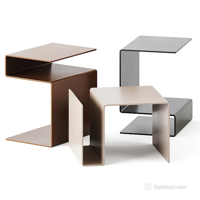 Modern Minimalist Side Tables With Unique Geometric Structures And Neutral Tones 3d model