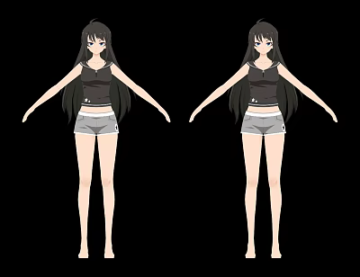 Anime Female Character With Long Black Hair Black Tank Top Gray Shorts Arms Outstretched 3d model