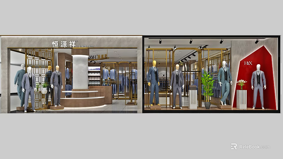 Elegant Men's Suits Clothing Store Interior With Mannequins And Window 3d model 