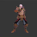 White Haired Warrior In Ornate Gold Red Armor With Muscular Build And Combat Stance