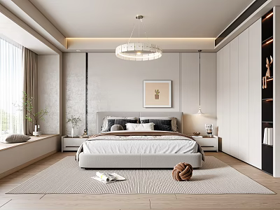 Modern Bedroom Interior Design With King Size Bed Nightstands Pendant Lights And Area Rug 3d model