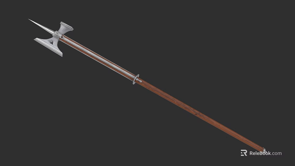 Medieval Polearm Weapon With Wooden Handle And Double Edged Metal Head 3d model 