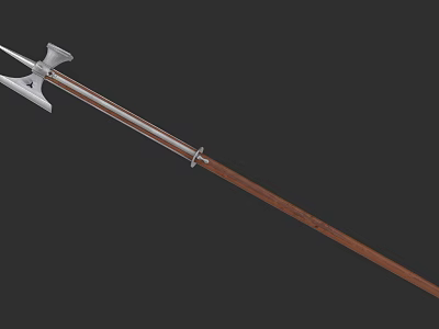 Medieval Polearm Weapon With Wooden Handle And Double Edged Metal Head 3d model