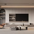 Modern Living Room Interior With TV Wall Brown Accent Chair And Marble Coffee Table