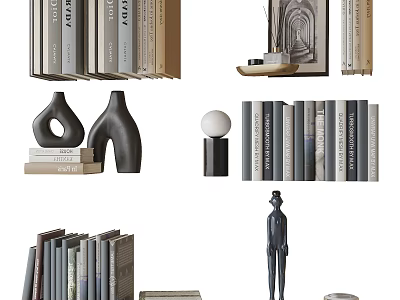 Modern Minimalist Decorative Ornament Set With Books Sculptures And Vases For Home 3d model