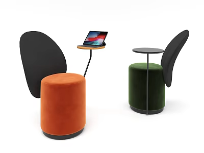 Modern Single Sofa Design with Orange and Green Velvet Upholstery Side Table and Laptop 3d model