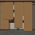 Japanese Style Wooden Perforated Screen Interior Decoration With Stone Floor And Plant