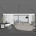 Modern Open Plan Kitchen Dining Room Interior With Cabinets Dining Table Chairs And Hanging Lights