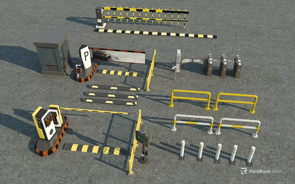 Urban Municipal Road Traffic Facilities Including Barriers Bollards And Parking System 3d model 