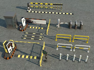 Urban Municipal Road Traffic Facilities Including Barriers Bollards And Parking System 3d model