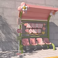 Pink And Green Bus Stop With Flower Decorations Pink Seats And Public Signs