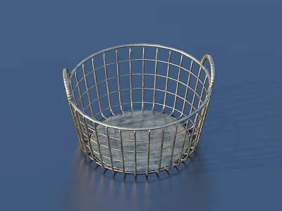 Round Metal Wire Storage Basket With Handles And Grid Design For Organizing 3d model