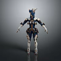 Futuristic Humanoid Character Creature With Blue And White Armor Gold Accents Horned Headpiece Design 3d model