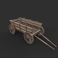 Rustic Wooden Carriage With Four Wheels And Open Cargo Cart Body