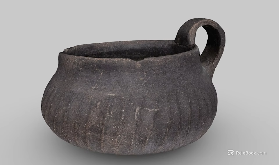 Black Ceramic Vessel With Handle Rounded Body And Textured Surface 3d model 
