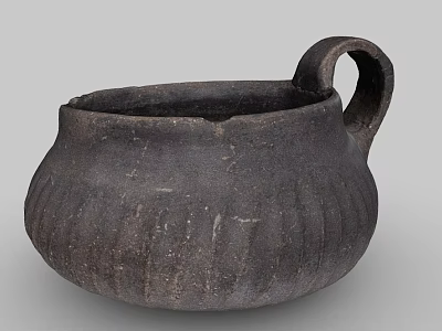 Black Ceramic Vessel With Handle Rounded Body And Textured Surface 3d model