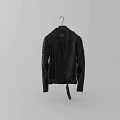 Black Leather Biker Jacket With Stitched Sleeves Belt Detail And Zipper Closures