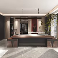 Modern Living Dining Area Interior with Sofa Coffee Table Floor to Ceiling Windows City View and Plants